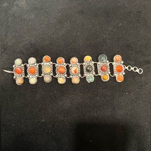 Handmade multicoloured stone metal bracelet. OSFM. 3 links for size variation.